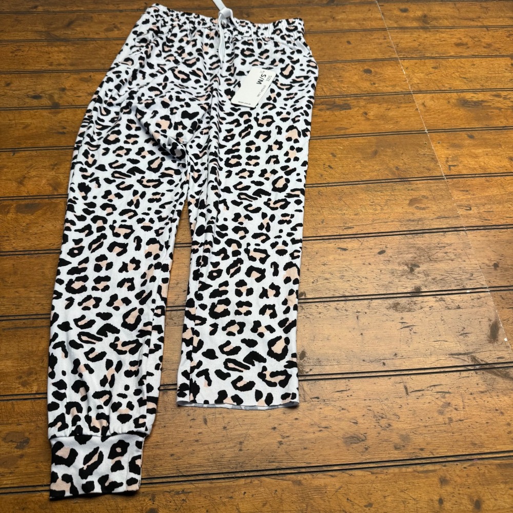 Spark Leopard Print Jogger Pants White Black‎ Tan Animal Print L-586 S/M NWT